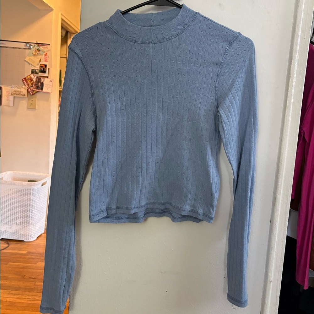 Blue Mock Neck Top